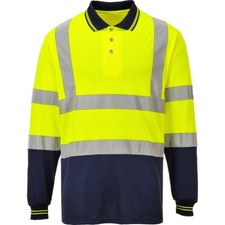 Portwest S279 Mens Two-Tone Long-Sleeve Polo Shirt, Yellow/Navy