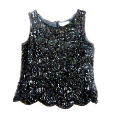 Vintage Blacktie Silk Beaded Sequin Sleeveless Tank Top L Oleg Cassini 39 Bust