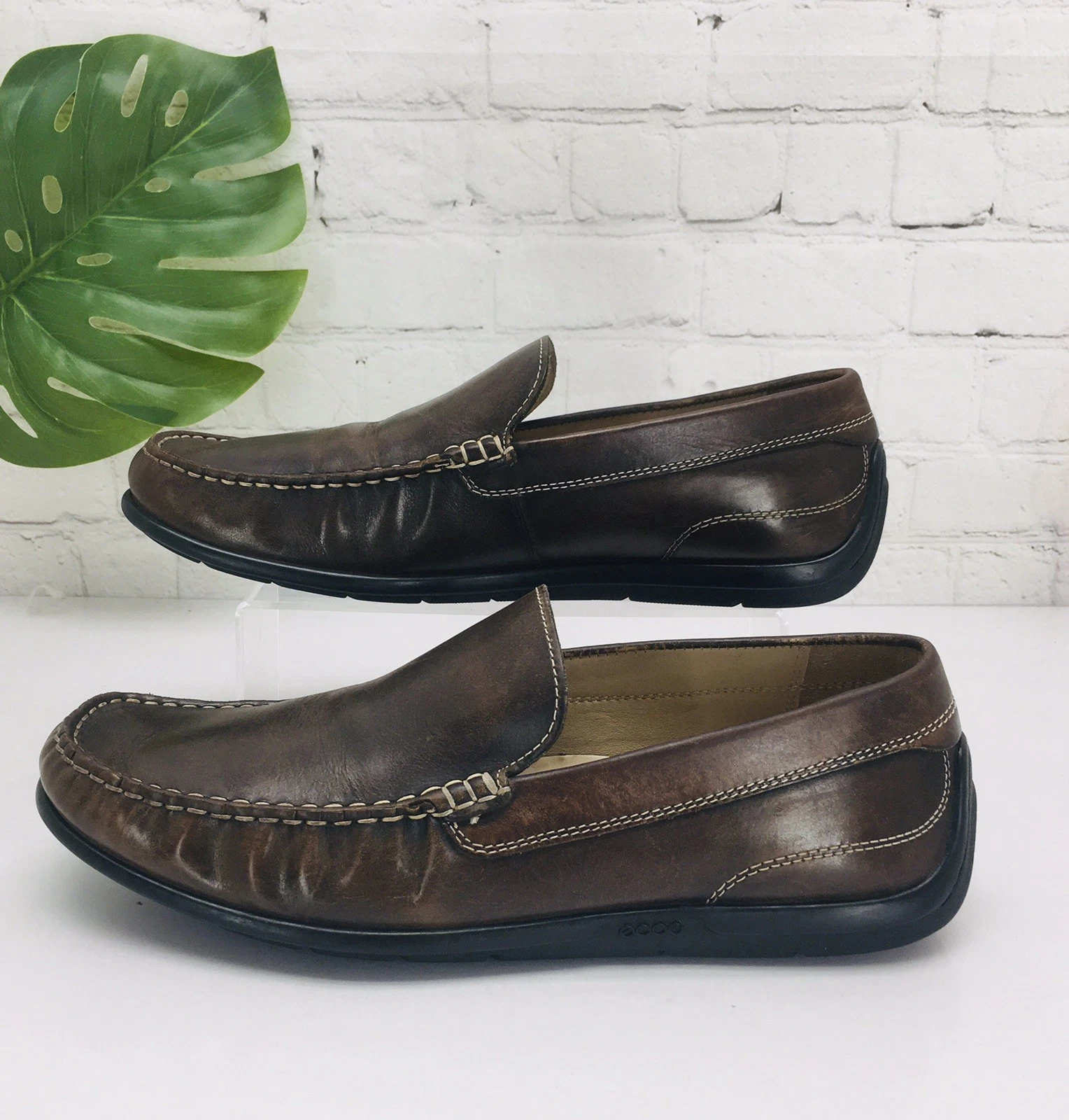 Mocassini da guida uomo Ecco US 9 43 scarpe slip on in pelle marrone traforata