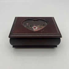 Vintage Wooden Floral Jewelry Box Small Flower Design Grandma Core Cottage Core