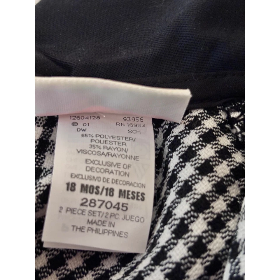 BT Kids 18M Vestido Pata de Gallo Conjunto Sombrero Negro Blanco Cachorro Lazo Peter Pan Foto 4 de 4