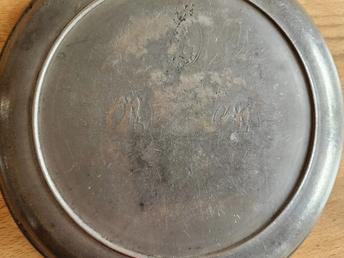 3 Zinn Deko Teller mit Punze Durchm. 20 cm Handarbeit Vintage