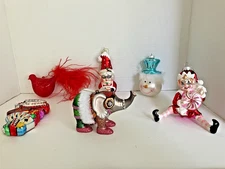 Lot Of 6 Assorted Blown Glass Hanging Christmas 🎄Ornaments New & Old 3" to 5.5"