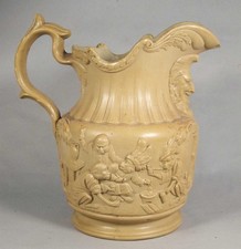 MONKEY SMOKING PARTY  JUG - ANTIQUE RIDGEWAY STONEWARE JUG - CARD PARTY DESIGNS