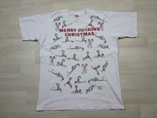 Vintage 1990s Fashion Victim T Shirt (XL) Merry Christmas Positions Skeleton Art
