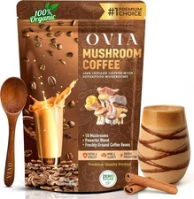 OVIA Natural 10 Mushroom Coffee 3500mg for Weight Mgmt, Focus & Gut Health