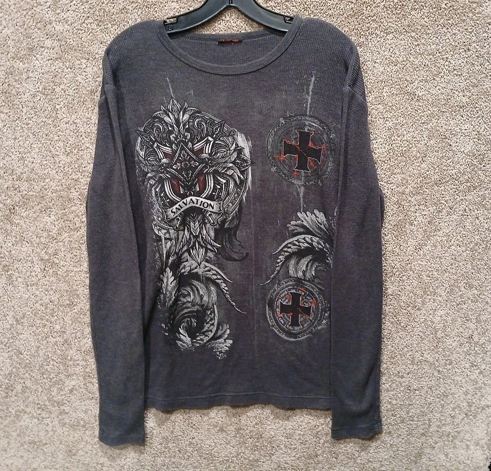 Camisa térmica manga larga MMA Elite Salvation mediana para hombre gris Y2K cruz gótica Foto 2 de 4