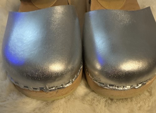 Silver Metallic Lotta’s Clogs Girls Shoes Made In Sweden Leather Size 32 US 1 - Picture 6 of 6