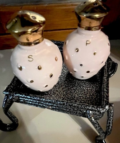 Bottiglia profumo shaker sale e pepe vintage rosa e oro rialzato scuotitori S&P - Foto 8 di 9