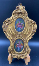 Quadro miniatura paesaggio in ovale olio cornice legno artistico d'orato