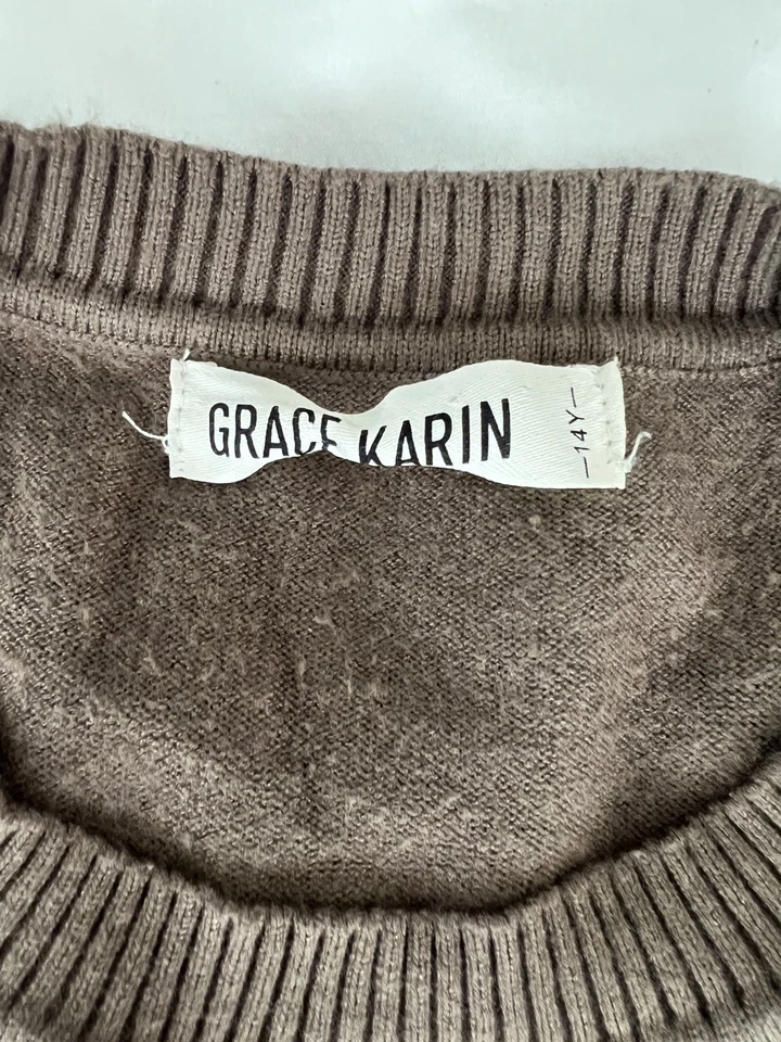 Vestido Suéter Grace Karin Tejido con Cable Niñas Talla 14Y Marrón Cálido Clásico  Foto 3 de 4