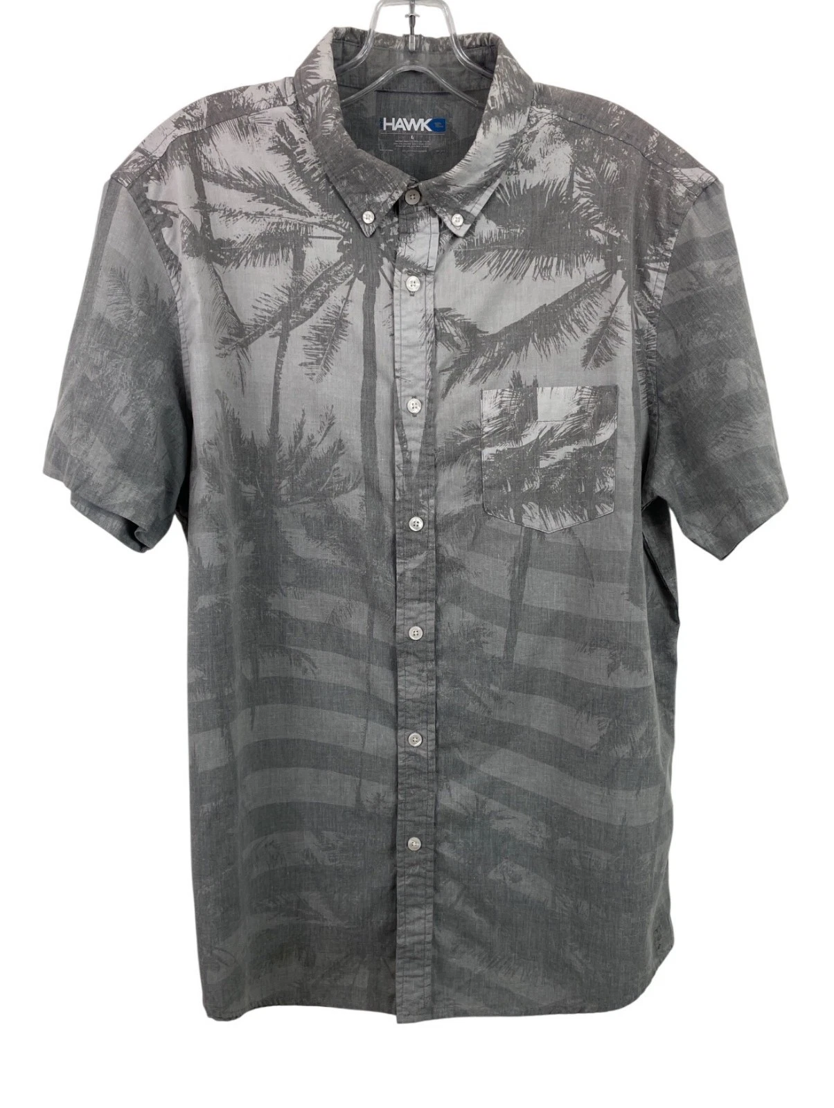 Hawk Gray Hawaiian Print Short Sleeve Button Up Shirt Mens Size Large