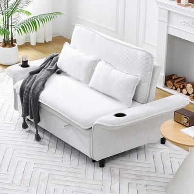 Convertible Sleeper Sofa Bed Loveseat Sofa w/ Pull Out Bed & Adjustable Armrests