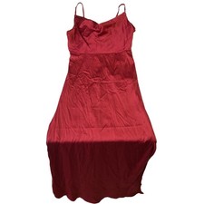 SHEIN Women Maxi Dress S Red Slip Dress Sleeveless Satin Slit Front V-neck Party