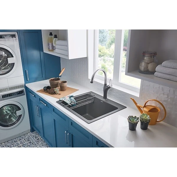 Fregadero de lavandería BLANCO 401923 Liven Silgranit de doble montaje - Ceniza Foto 2 de 2