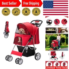 Pet Stroller, 4 Wheels Pet Strolling Cart for Medium/Small Dogs and Cats, Fol...