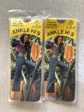 Vintage 1970s Women's 2 Pairs ANKLE HIGH NYLONS Sheer Hosiery Socks SUNTAN