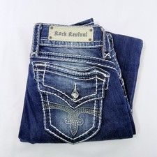 Rock Revival Scarlett Skinny Jeans Women Size 27 Fleur De Lis Embroidered Jewel