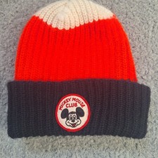 Vtg 80s Youth Kids Mickey Mouse Beanie Club Winter Cap Hat Disney Cartoon Patch