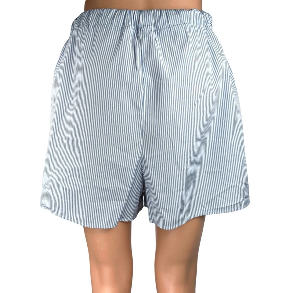 Pantalones Cortos Informales MNG Para Mujer Azul Blanco A Rayas Cintura Alta Talla S Foto 3 de 4