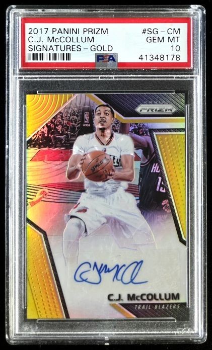 2017 Panini Prizm CJ McCollum /10 Signatures Gold #SG-CM PSA 10