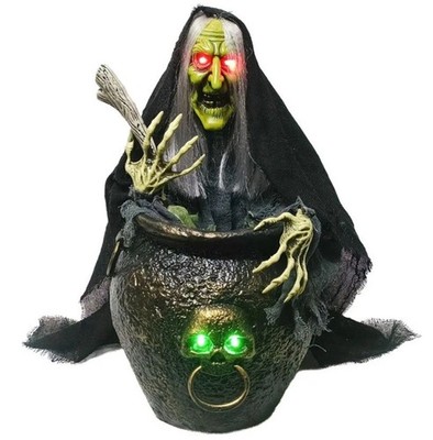 18.5'' Animated Witch Mixing Cauldron Halloween Decoration