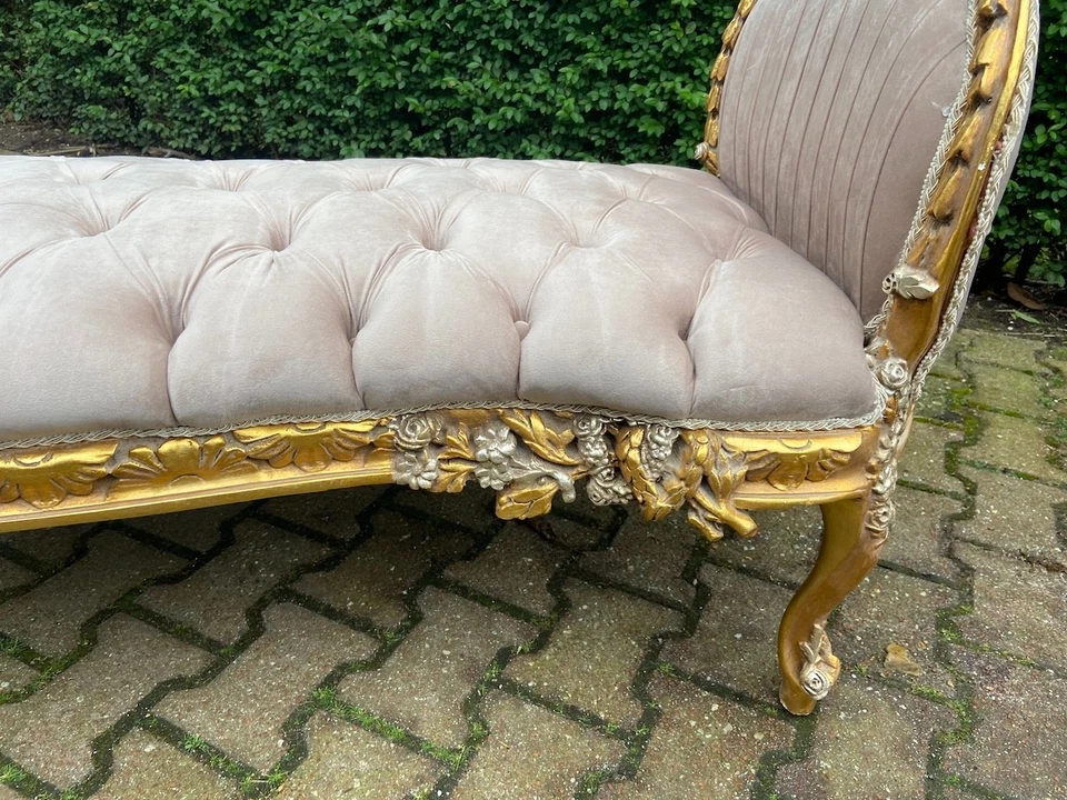 Sofá Sofá Sofá Banco Francés Luis XVI Terciopelo Tostado Marco Dorado Asiento Estilo Antiguo Foto 3 de 4