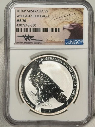 2016-P $1 Australia WEDGE-TAILED EAGLE 1 OZ SILVER NGC MS70 Mercanti Signed
