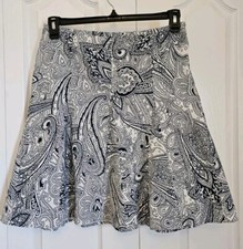 Talbots Women Paisley Print A-Line Skirt 8P Blue White Full Cotton Stretch