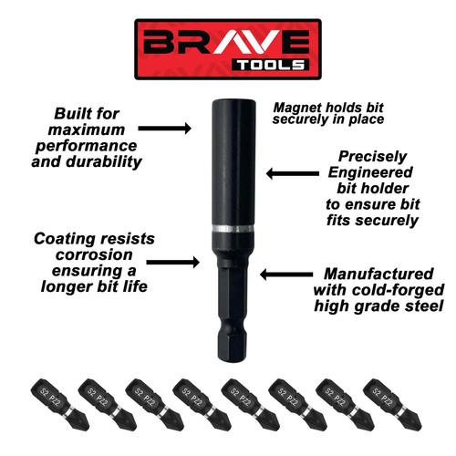 BraveTools PZ2 Impact Drill Driver Screwdriver 26pc Bits Set Magnetic Bit Holder - Picture 5 of 8