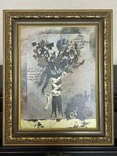 JENNIFER HOLLACK~SONET GOLD FOIL MIXED MEDIA ART FLORAL BOUQUET PAINTING FRAMED
