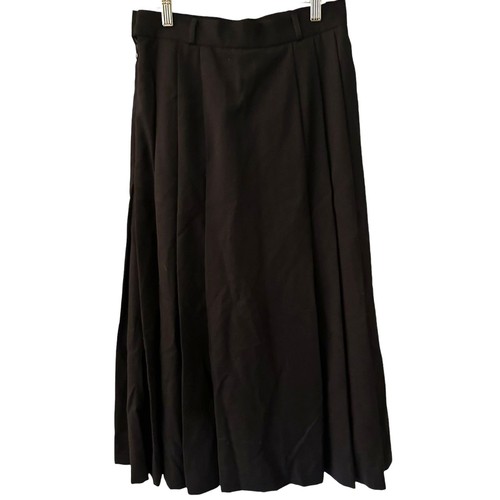 Laura Ashley Vintage 80's Navy Blue Pleated Side Zipper Wool Maxi Skirt Size 10 - Picture 2 of 12