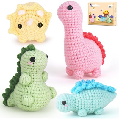 Crochet Kit for Beginners with Video Tutorials DIY Dinosaur 4 Pack Set