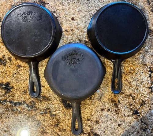 3-Vintage Cast Iron #3 Skillets Favorite Piqua Wagner Unmarked