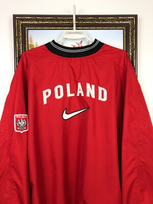 Vintage 90's Nike Poland Football Jacket Soccer Track Top Red