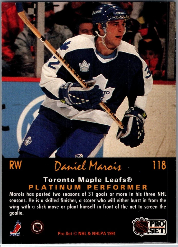1991-92 NHL Pro Set Platinum - #118 Daniel Marois - Image 2 of 2