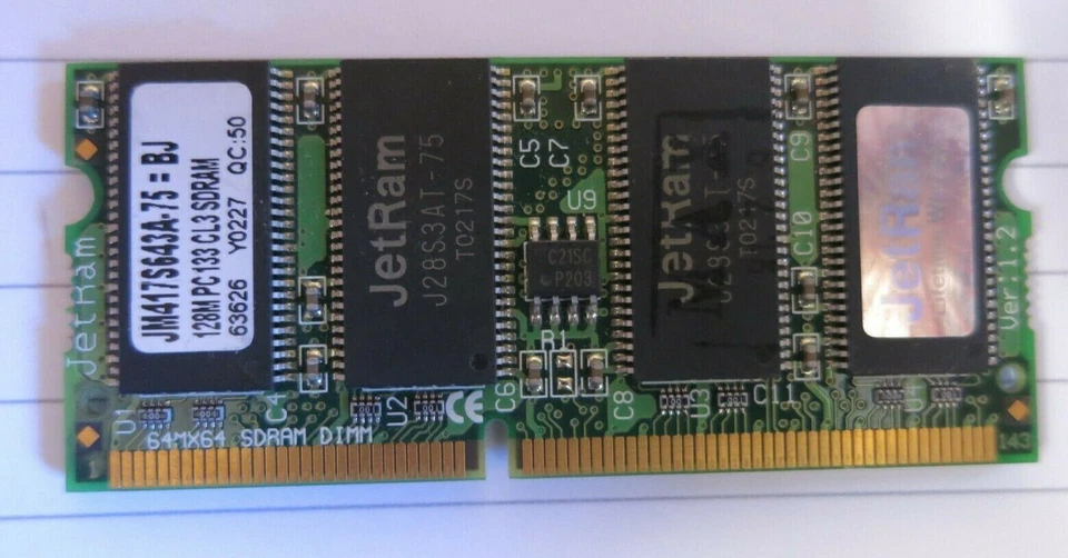 Transcend JetRam JM417S643A-75=BJ 128MB SDR SDRAM 144pin SO-DIMM PC133 Memory - Image 2 of 4