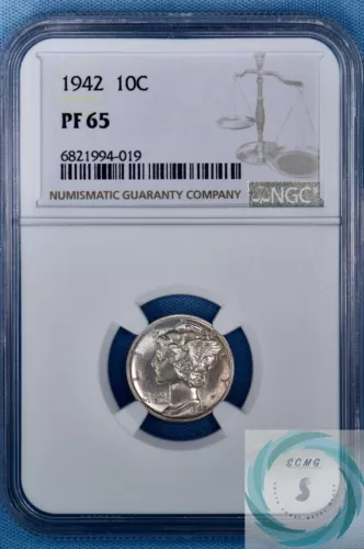 1942 Mercury Dime NGC PF 65- Brilliant Champagne-Apricot Glow!