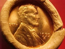 OLD ROLL LINCOLN WHEAT PENNY 1943  UNC STEEL REVERSE / 1955-S GEM END COINS OBW.