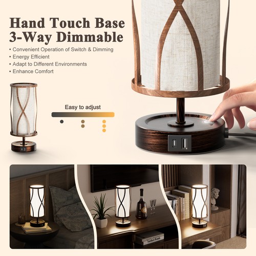 Dimmable Desk Lamp Antique Touch Control Bronze Desk Lamp USB Charging Bedside - Picture 3 of 9