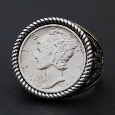 USA 1936 Mercury Dime Silber AU Münze 925 Sterling Silber Ring Banknote Olivenblatt