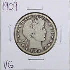 1909 50C Barber Liberty Head Half Dollar in VG Condition #2779