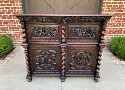 Antique French Oak Vestry Cabinet Bar Sideboard Server Allegorical Barley  Twist