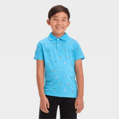 Cat & Jack Small (6/7) Ocean Blue Collared Polo Short Sleeve Shirt Button Up