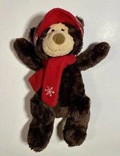 Hugfun International Brown Plush Teddy Bear Red Scarf, Snowflake, & Plaid Hat 