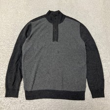 Hugo Boss Sweater Men Large Gray Wool Cotton Quarter Zip Pullover Long Sleeve