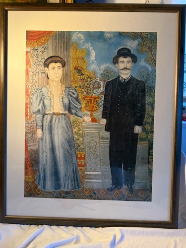 Naive Volkskunst griechischer Künstler lithographischer Druck von Paar - Pilion frisch verheiratet - Bild 10 von 14