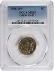 1936-D/S Buffalo Nickel OMM FS-511 MS65 PCGS