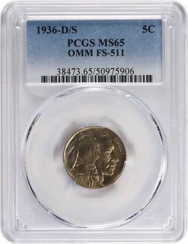 1936-D/S Buffalo Nickel OMM FS-511 MS65 PCGS