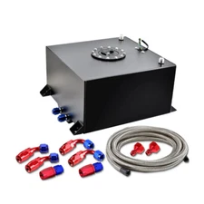 15 GALLON BLACK ALUMINUM FUEL CELL GAS TANK+CAP+LEVEL SENDER+STEEL FUEL LINE KIT
